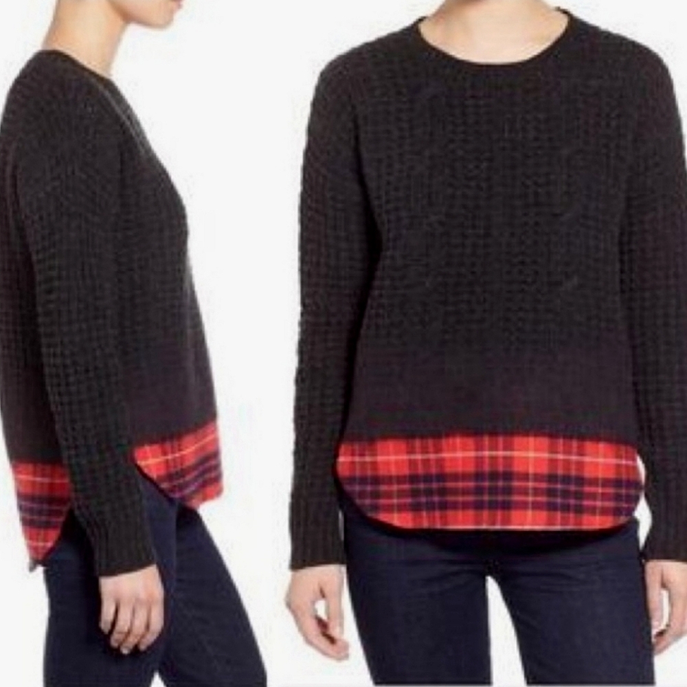 MADEWELL / M Wintermix Merino Wool Cable Knit Plaid Sweater. FITS LIKE A SMALL